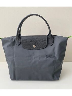 Longchamp Le Pliage Green Tote S - Graphite with Lime Green Edges